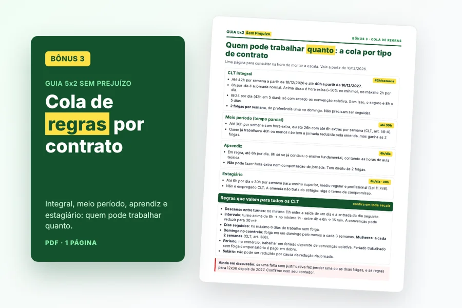 Bônus 3: Cola de regras por tipo de contrato