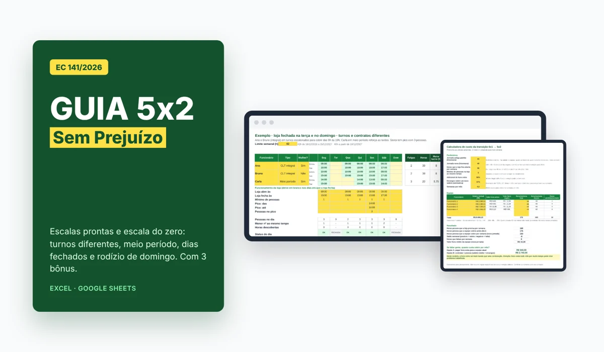 Capa do Guia 5x2 Sem Prejuízo com a planilha de escala e a calculadora de custo